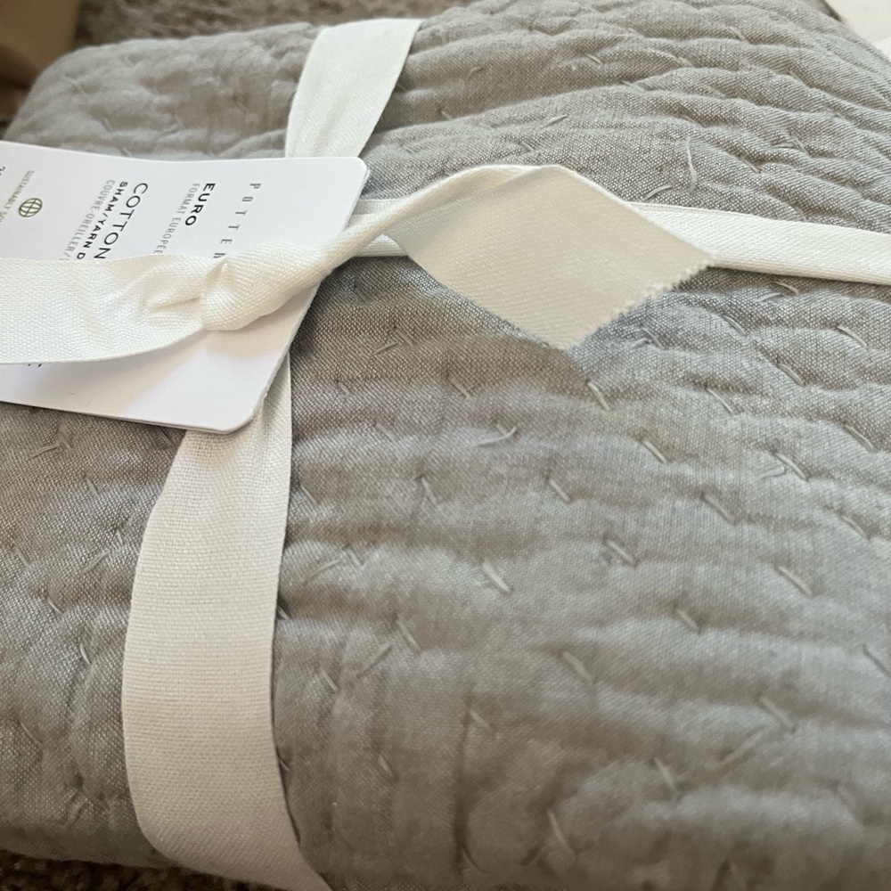 Pottery Barn Gray Cotton Euro Quilt Shams, NWT - Picture 3 of 4